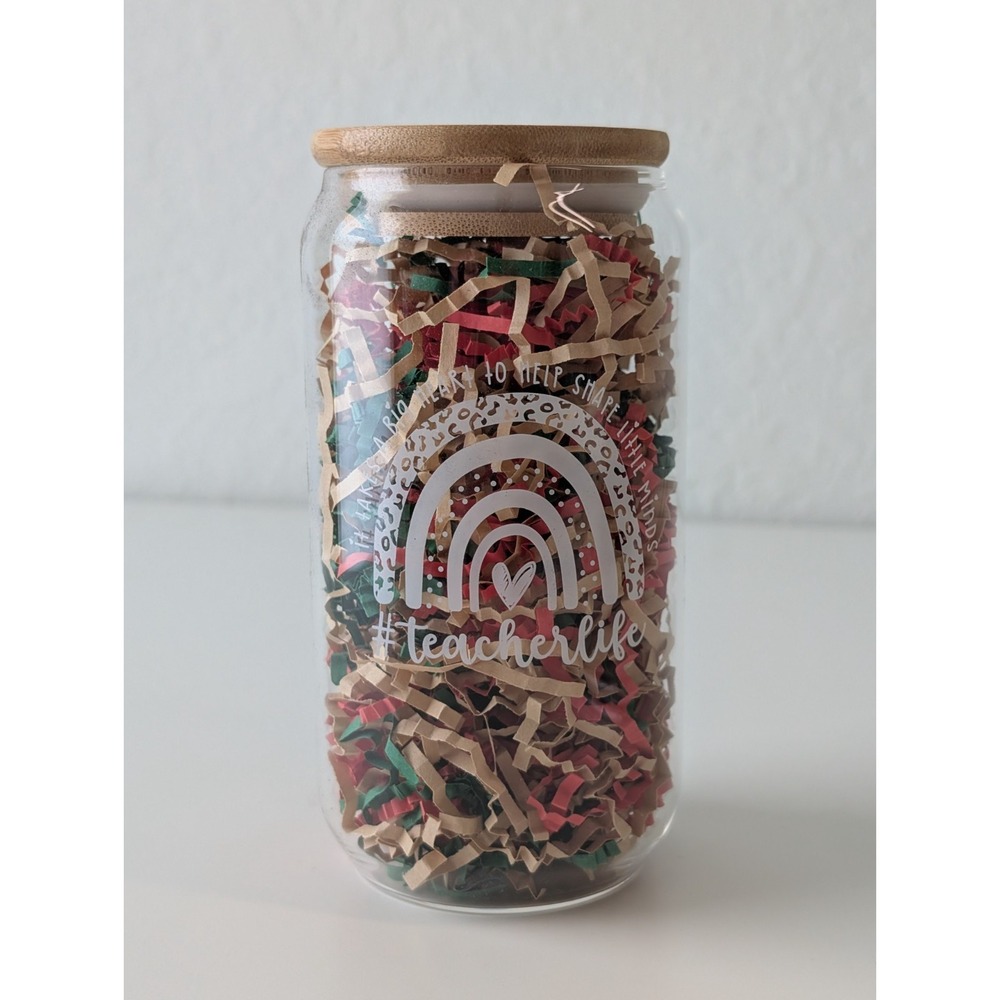 Glass Drinking Cup Bamboo Lid Glass Straw Teacher Appreciation